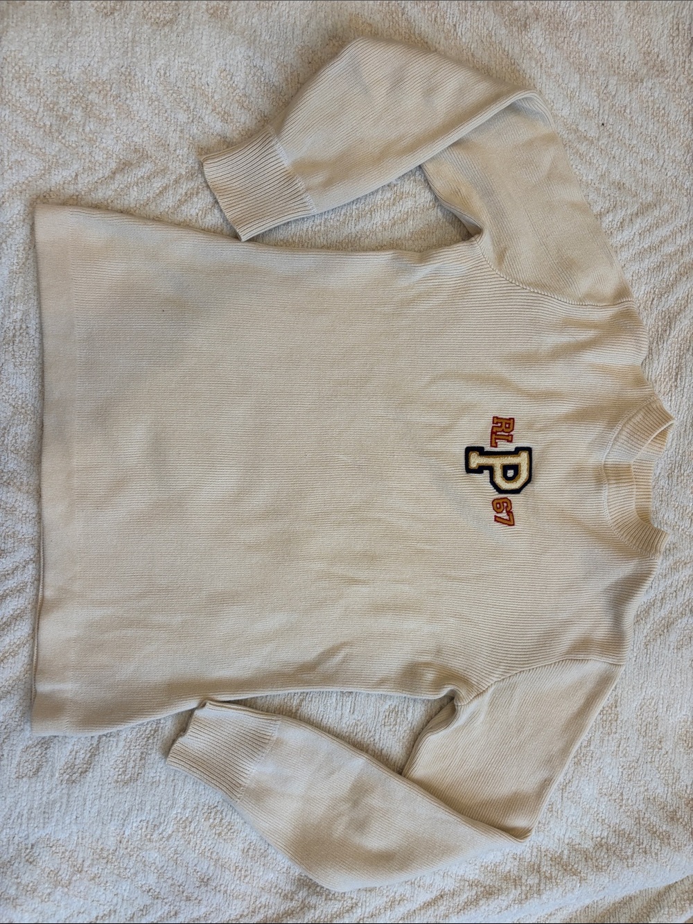 Polo by Ralph Lauren Cream Crewneck with Embroidered 'P' Patch